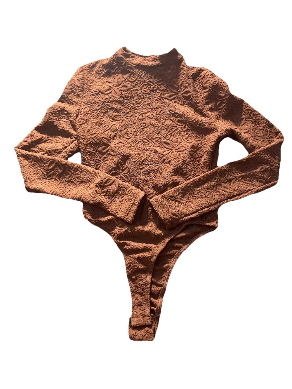 Aralina Bodysuit Backless Long Sleeve Button Clasp With Metal Logo XS